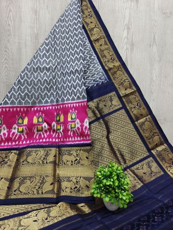 PSHLKBRS5F22EBDC13- Kanchi border Ikat silk saree