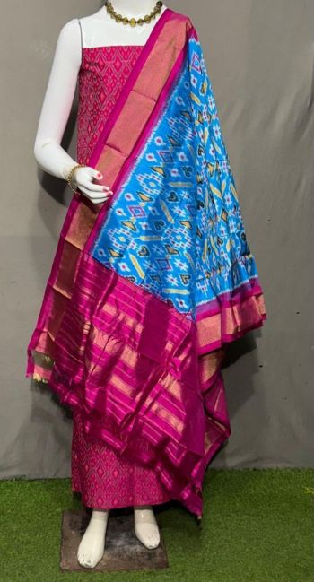 PSRGSDST5F21FFCD18- Ikat Silk dupatta with Ikat sico top