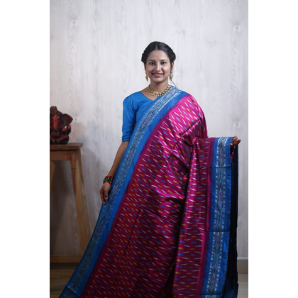 PRKSILWS4O05SICC22- light weight Ikat silk saree