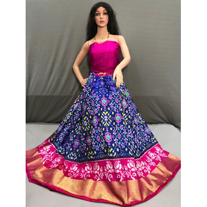 PSSIFSLG4O09SZCD28- Free Size Ikat Silk Lehenga