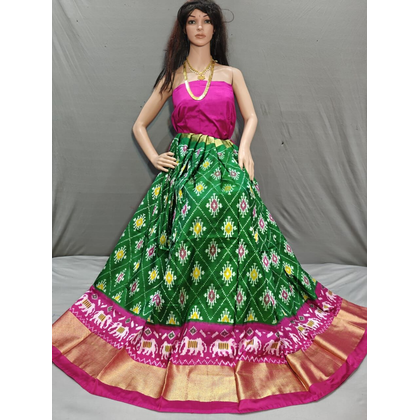 PSSIFSLG4O09SZCD40- Free Size Ikat Silk Lehenga