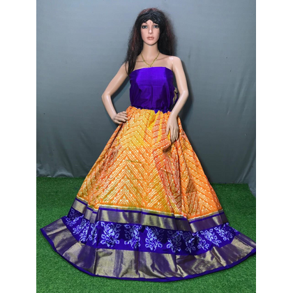 PSSIFSLG4V29SZCC41- Free Size Ikat Silk Lehenga