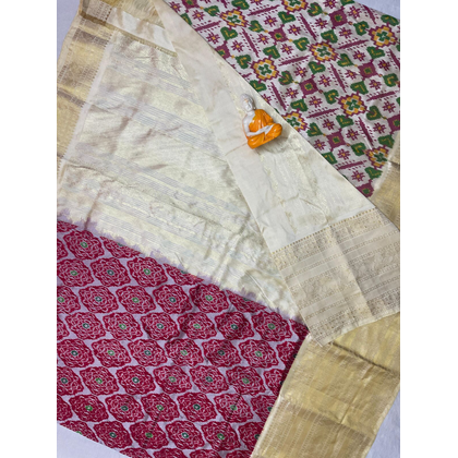 PGMRKBRS4D16FSCD65- Kanchi border Ikat silk saree