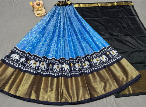 PSRGFSLG4O11SZCD08- Free Size Ikat Silk Lehenga