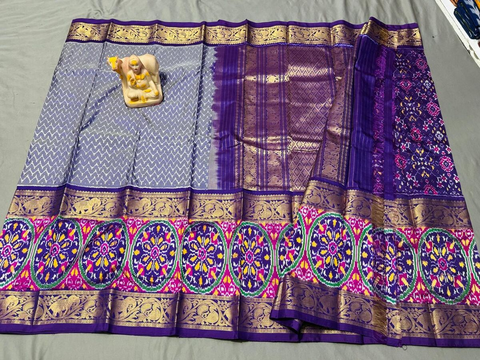 PSRGKBRS4S17FSCD09- Kanchi border Ikat silk saree