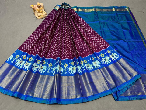 PSRGFSLG4O11SZCD04- Free Size Ikat Silk Lehenga