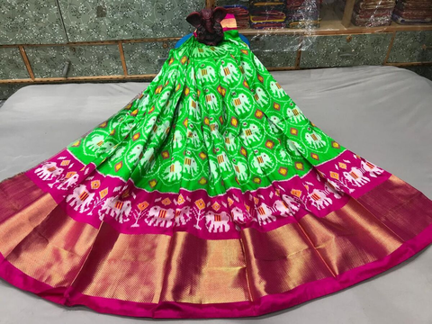 PGMRFSLG4V21SZCD12- Free Size Ikat Silk Lehenga