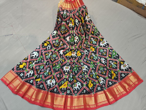 PGMRFSLG4D31SZDC26- Free Size Ikat Silk Lehenga