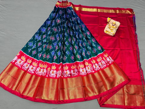 PSRGFSLG5J05SZCD12- Free Size Ikat Silk Lehenga