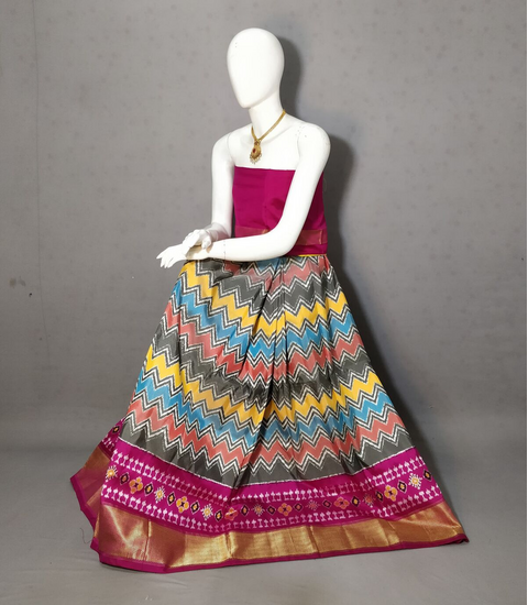 PRIHFSLG5J08SZCC26- Free Size Ikat Silk Lehenga