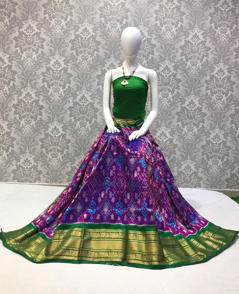 PLXHFSLG4V22BSCC03- Free Size Ikat Silk Lehenga