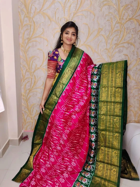 PGMRKBRS4D31FSCD14- Kanchi border Ikat silk saree