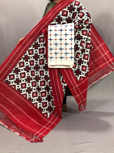 PSSIC2PS4S17ZFCD07- Double Ikat Cotton dupatta & Top