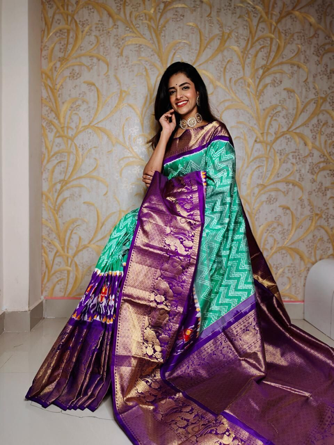 PGMRKBRS4S22FSDC16- Kanchi border Ikat silk saree