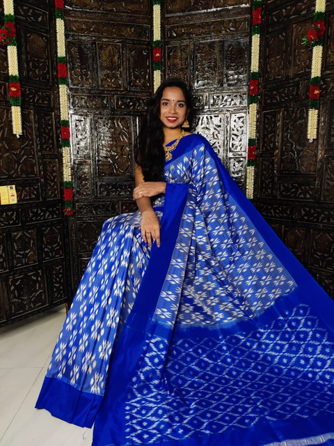 PRKSILWS4S24SZDC35- light weight Ikat silk saree