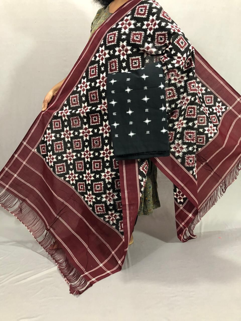 PSSIC2PS4O09ZFDC23- Double Ikat Cotton dupatta & Top