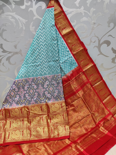 PSPHKBRS4O15FSDC05- Kanchi border Ikat silk saree