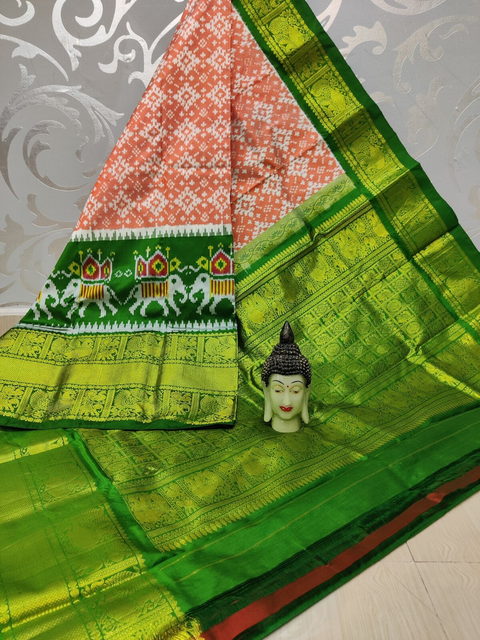 PSPHKBRS4O15FSDC15- Kanchi border Ikat silk saree