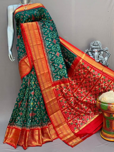 PSNTKBIP4V19DEDC12- Kanchi border Ikat silk saree