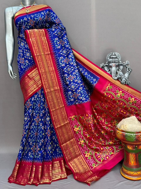 PSNTKBIP4V19DEDC16- Kanchi border Ikat silk saree