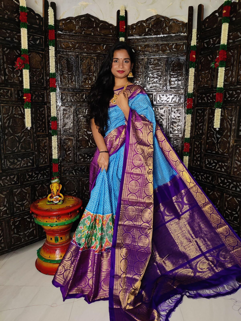 PSTHKBRS4D28FSDC07- Kanchi border Ikat silk saree