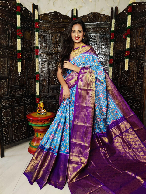 PSTHKBRS4D28FSDC15- Kanchi border Ikat silk saree