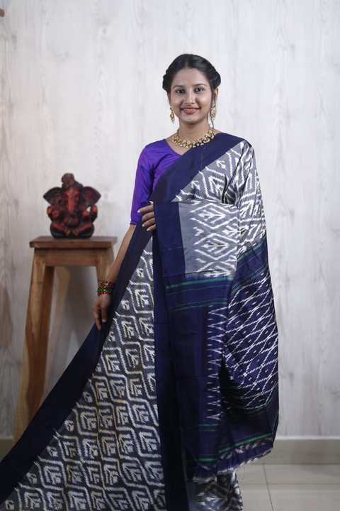 PRKSILWS4S24SZDC13- light weight Ikat silk saree