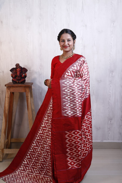 PRKSILWS4S24SZDC39- light weight Ikat silk saree