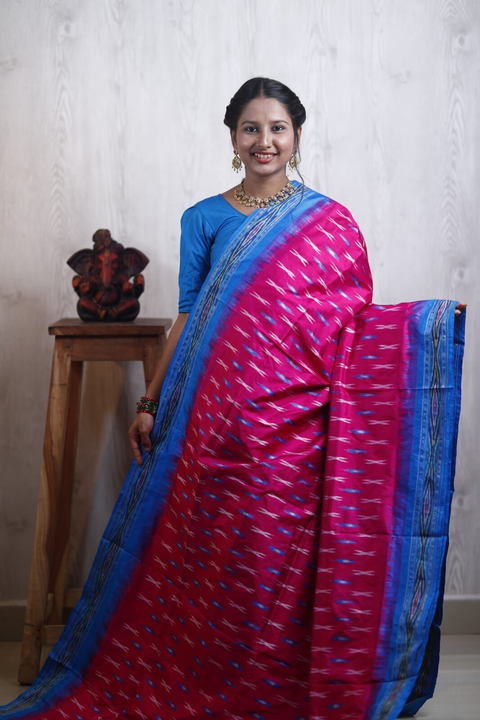 PRKSILWS4O05SICC01- light weight Ikat silk saree