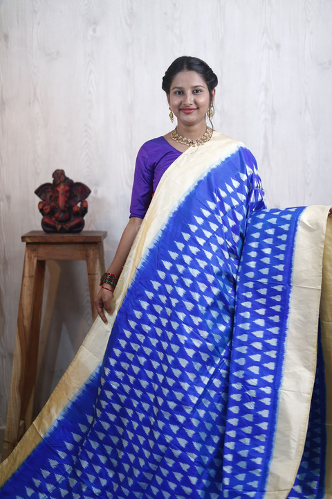 PRKSILWS4V13XZCD30- light weight Ikat silk saree