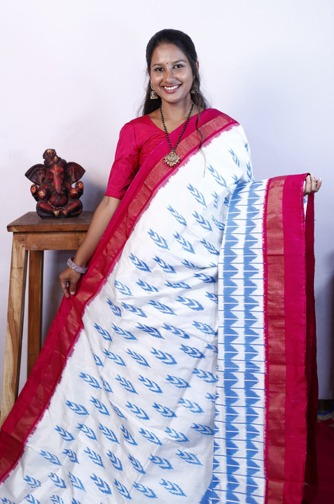 PRKSILWS4V13XZCD02- light weight Ikat silk saree