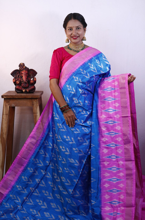 PRKSILWS4V04XZCC31- light weight Ikat silk saree