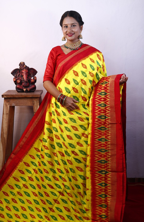 PRKSILWS4V13XZCD20- light weight Ikat silk saree