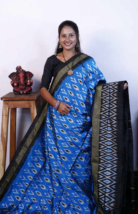 PRKSILWS4V04XZCC13- light weight Ikat silk saree