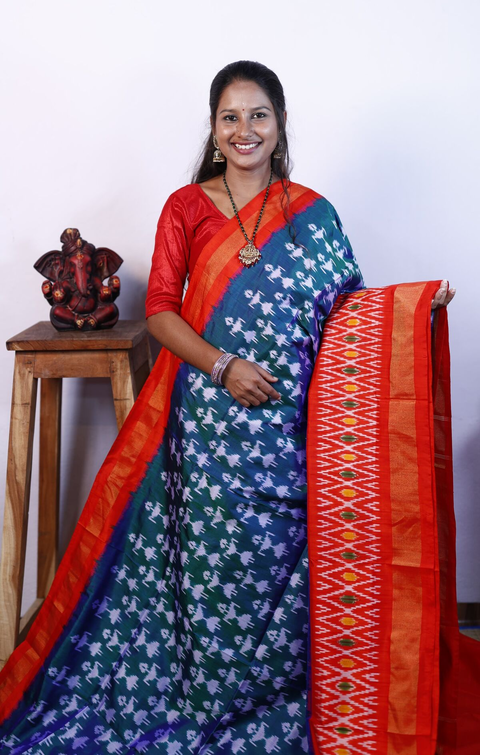 PRKSILWS4V04XZCC24- light weight Ikat silk saree