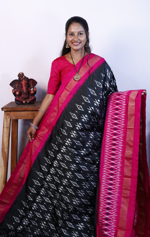 PRKSILWS4V13XZCD31- light weight Ikat silk saree