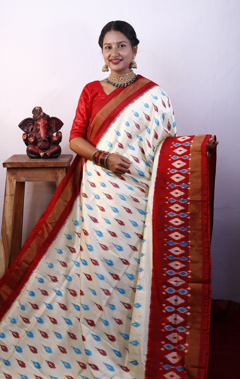 PRKSILWS4V13XZCD18- light weight Ikat silk saree