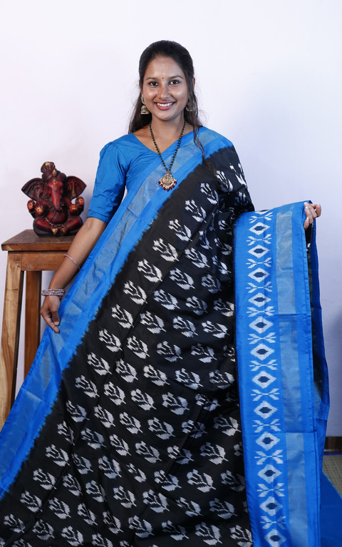 PRKSILWS4V04XZCC19- light weight Ikat silk saree