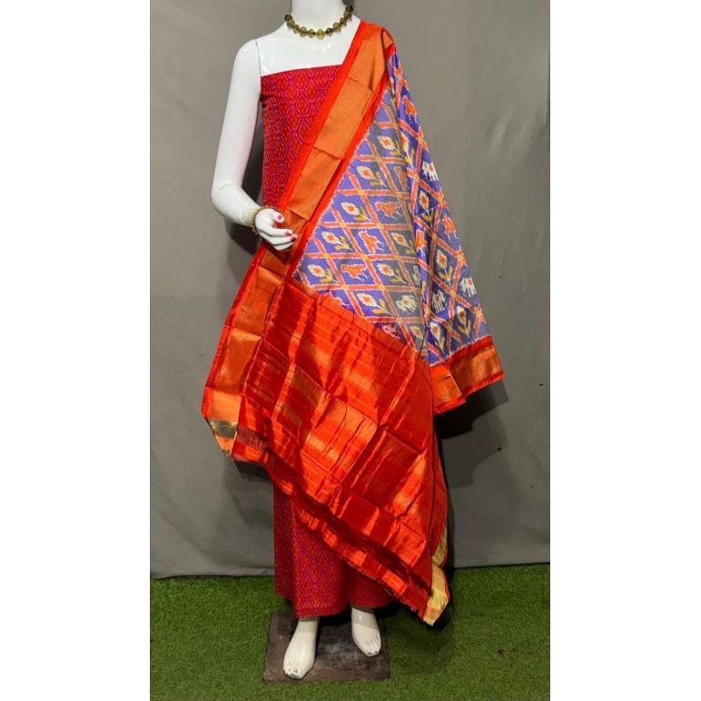 PSRGSDST5F15FFDC34- Ikat Silk dupatta with Ikat sico top