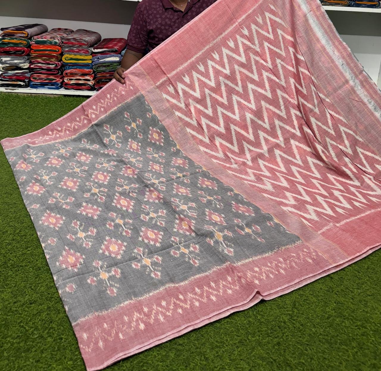 Cotton Saree - PSRGY19-ICTSCZDCD-70