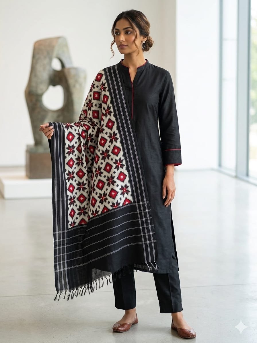 Ikat Dupatta - PSSIG10-ICDPDIBDC-03