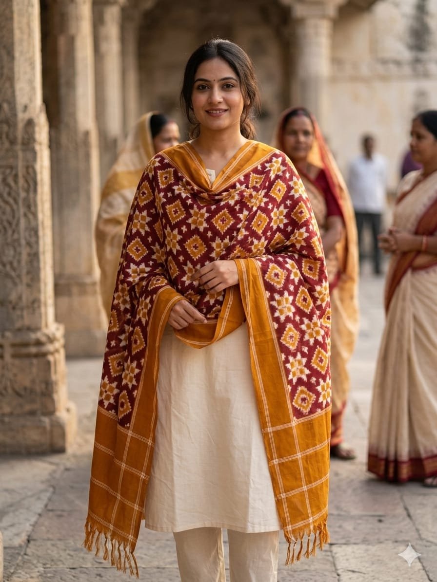 Ikat Dupatta - PSSIG10-ICDPDIBDC-15