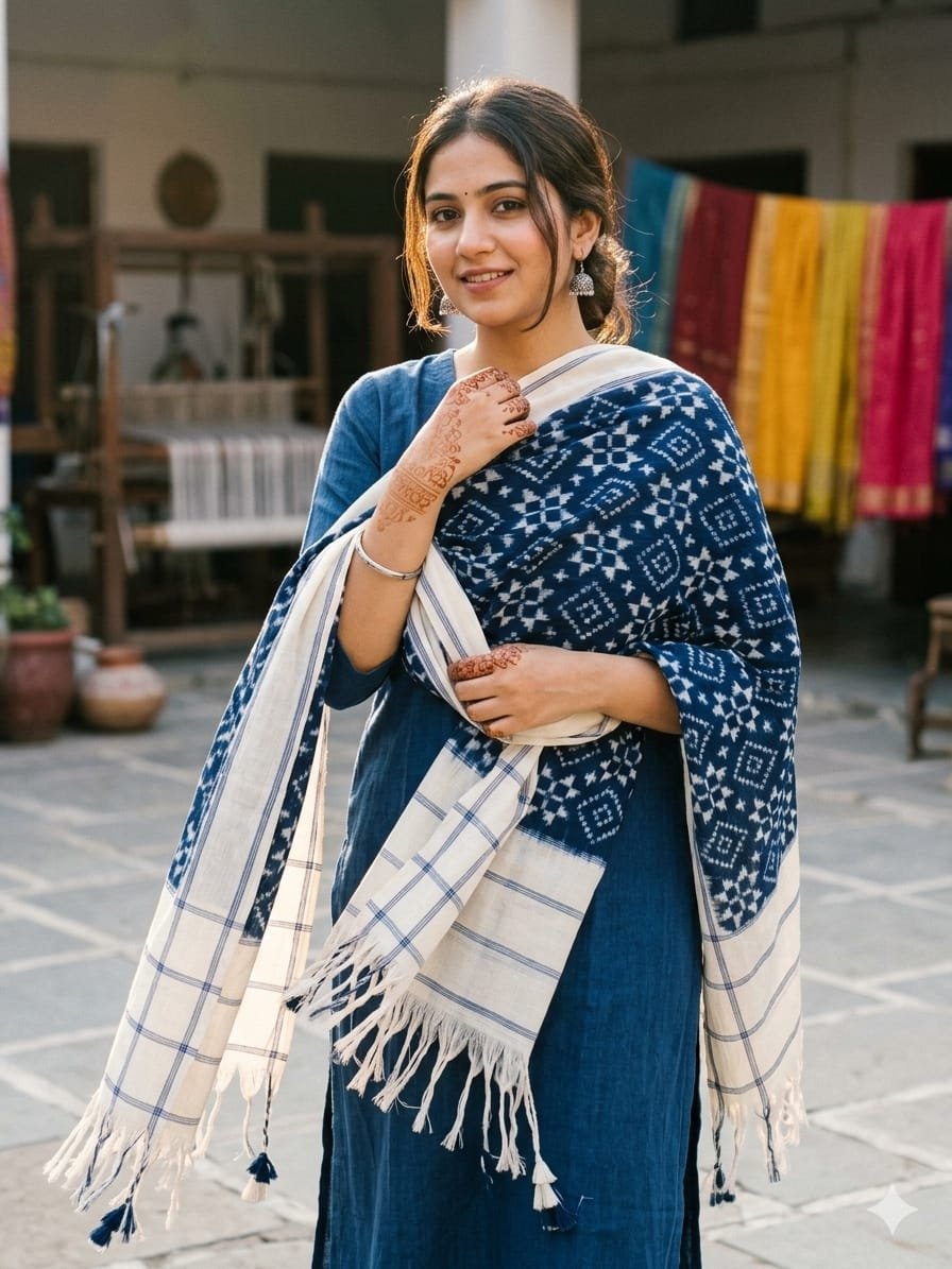Ikat Dupatta - PSSIG10-ICDPDIBDC-25