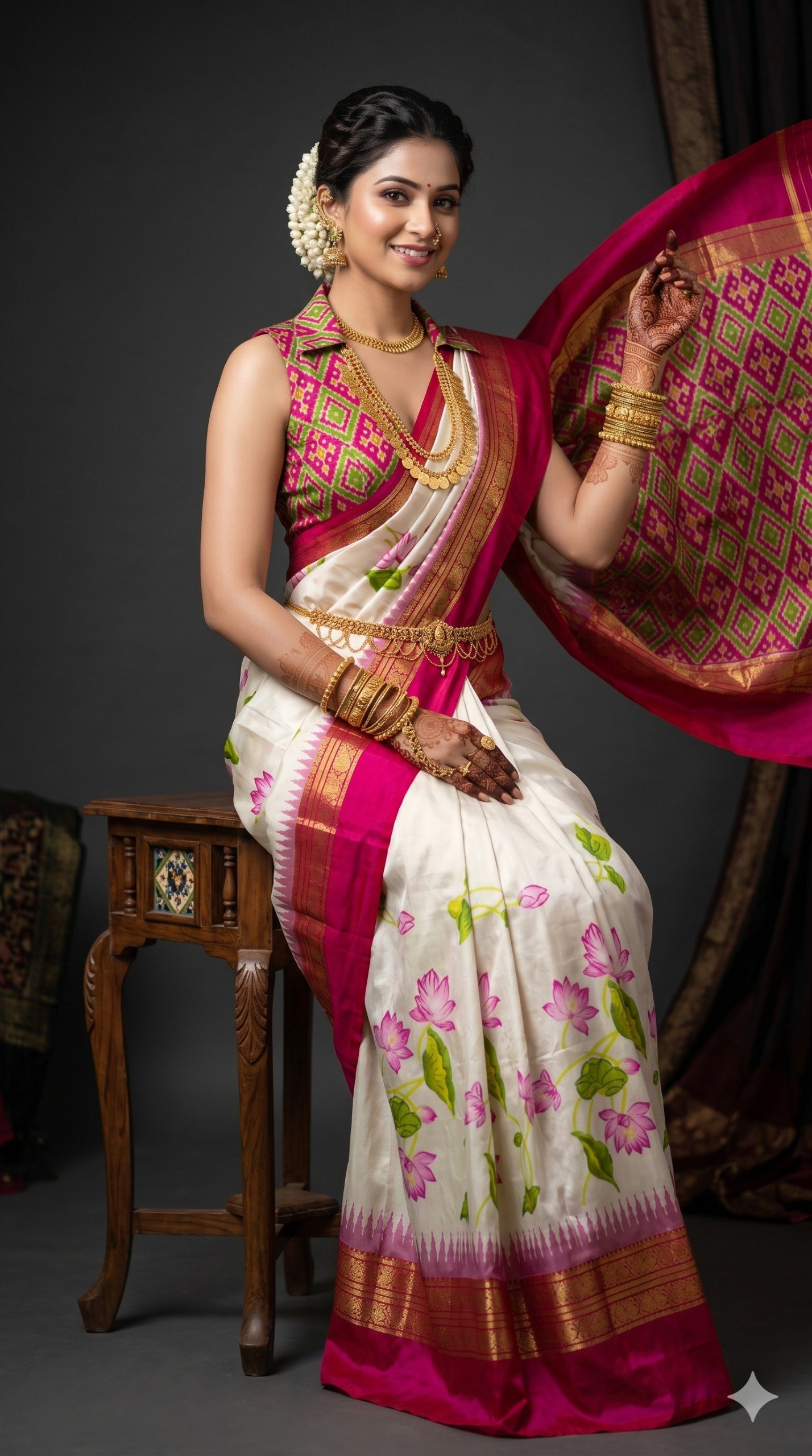 Ikat Print Saree - PANHG02-IPRSIZSDC-22
