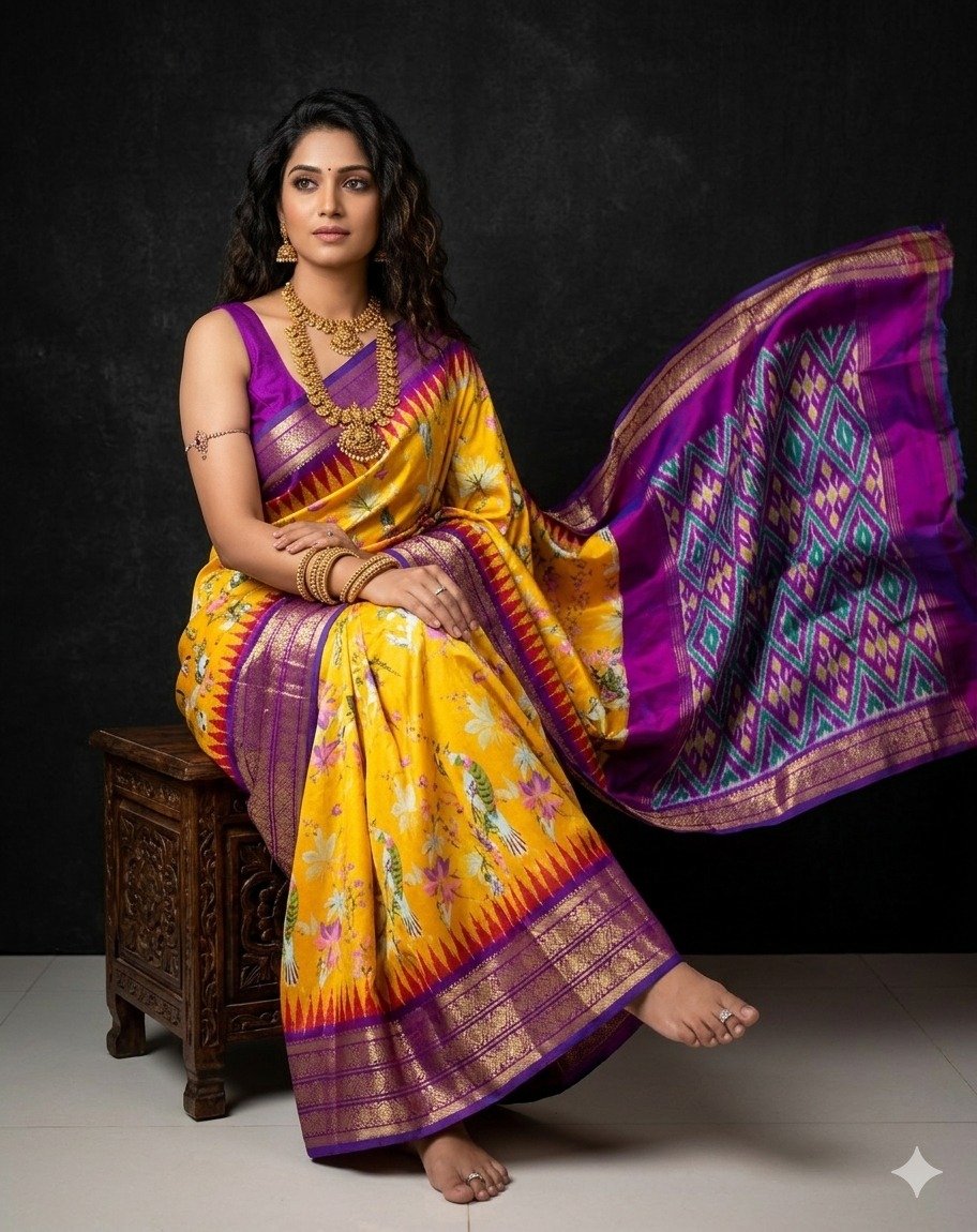 Ikat Print Saree - PANHG02-IPRSIZSDC-24