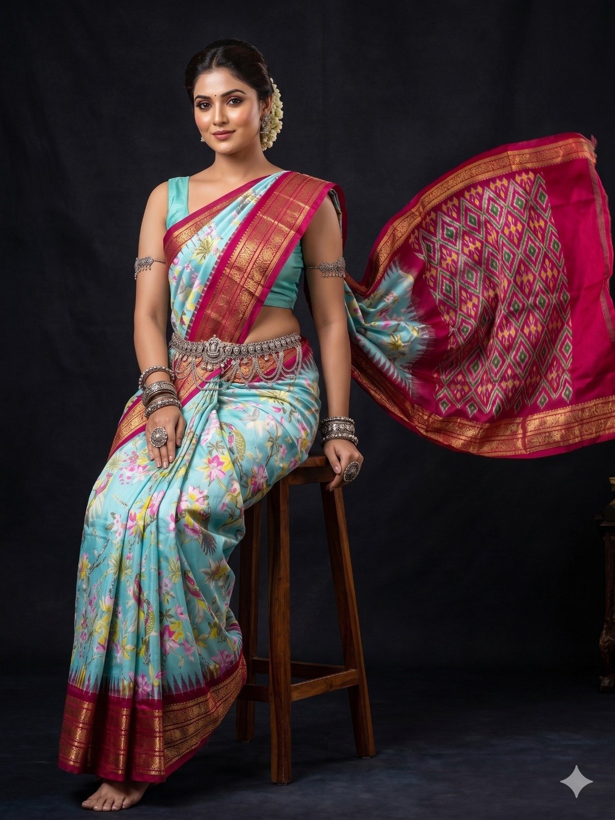 Ikat Print Saree - PANHG02-IPRSIZSDC-27