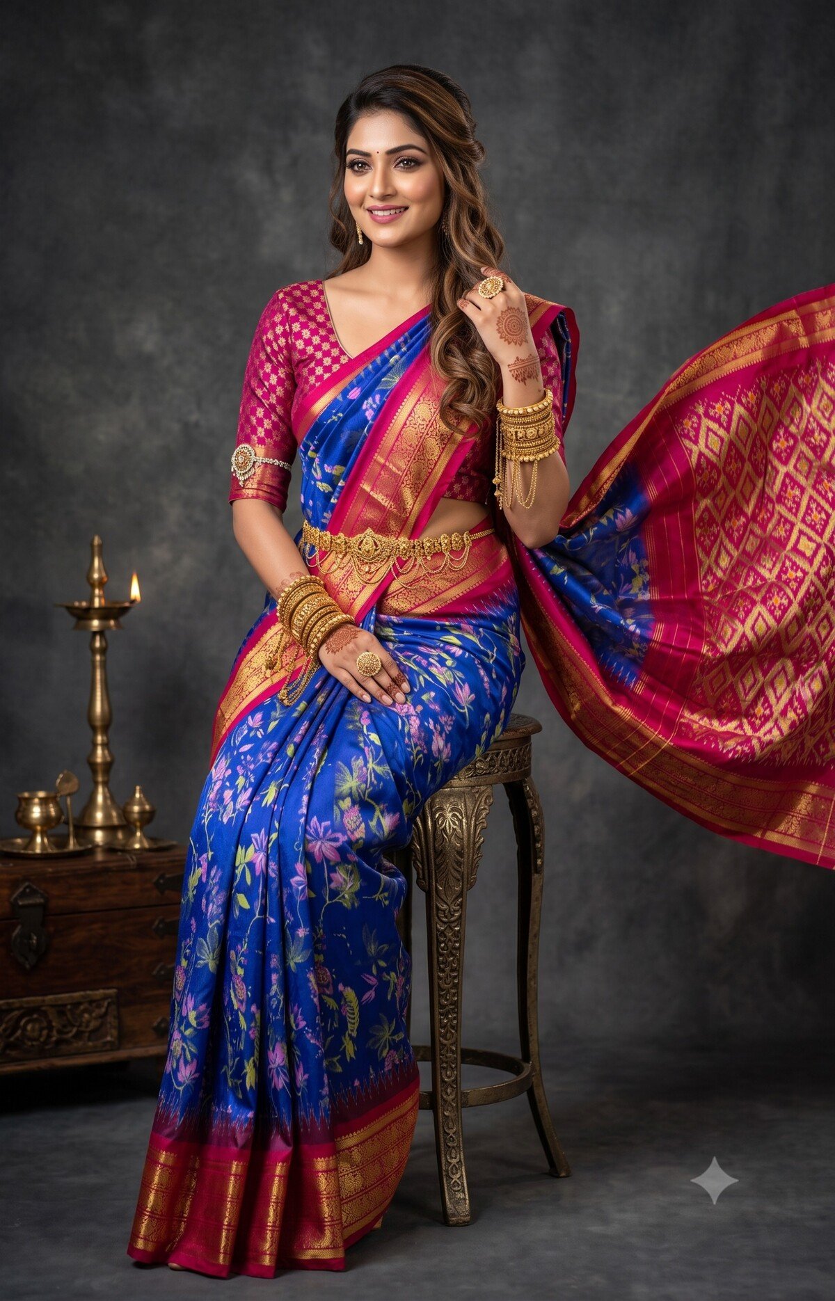 Ikat Print Saree - PANHG03-IPRSIZSDC-02