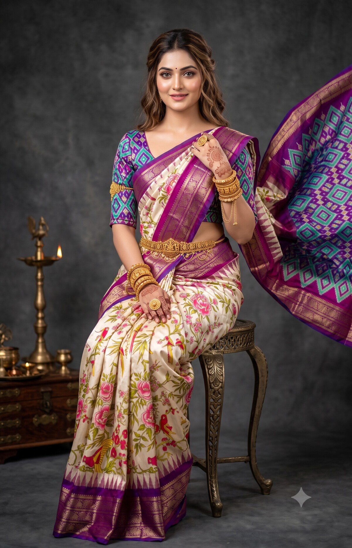Ikat Print Saree - PANHG03-IPRSIZSDC-07