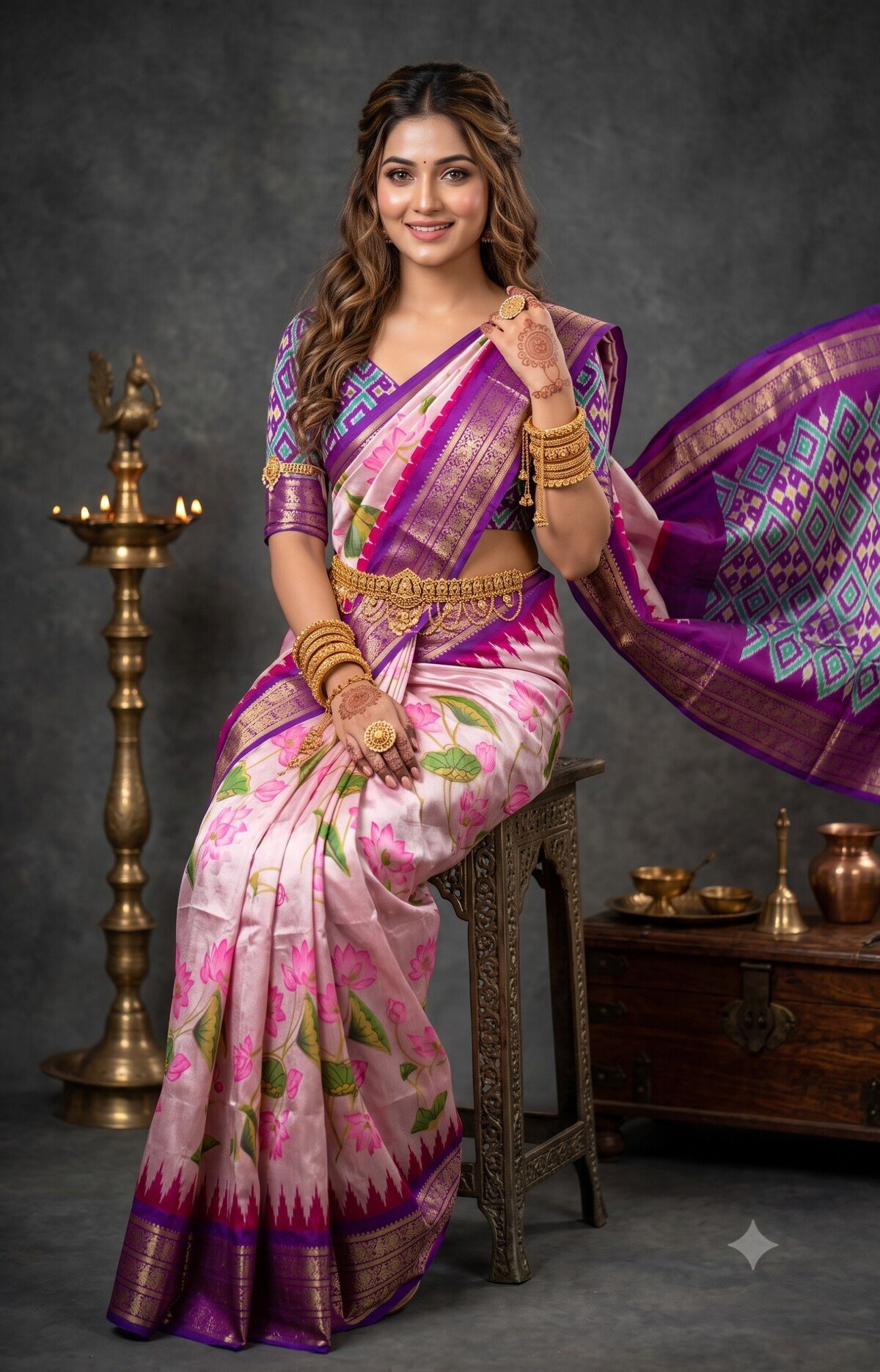 Ikat Print Saree - PANHG03-IPRSIZSDC-08
