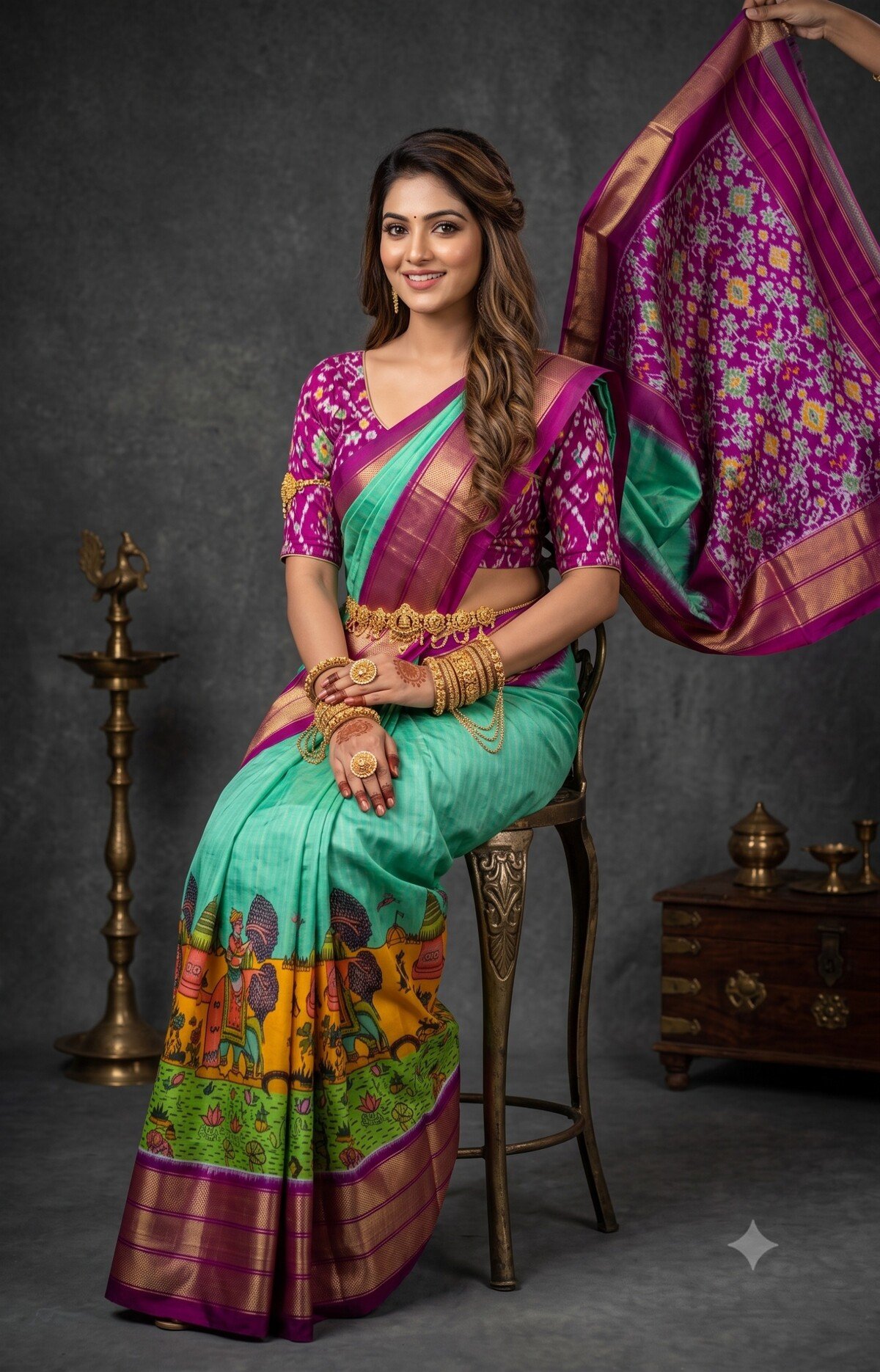 Ikat Print Saree - PANHG03-IPRSIZSDC-11
